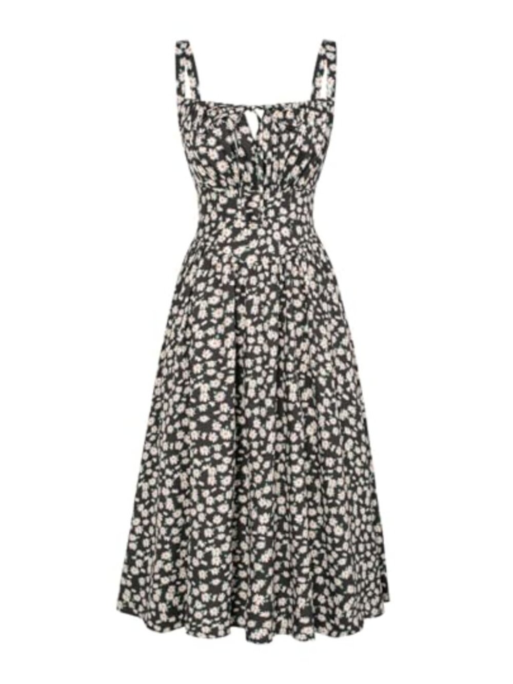 SCARLET DARKNESS Floral Corset Midi Dress Square Neck A-Line Smocked Back